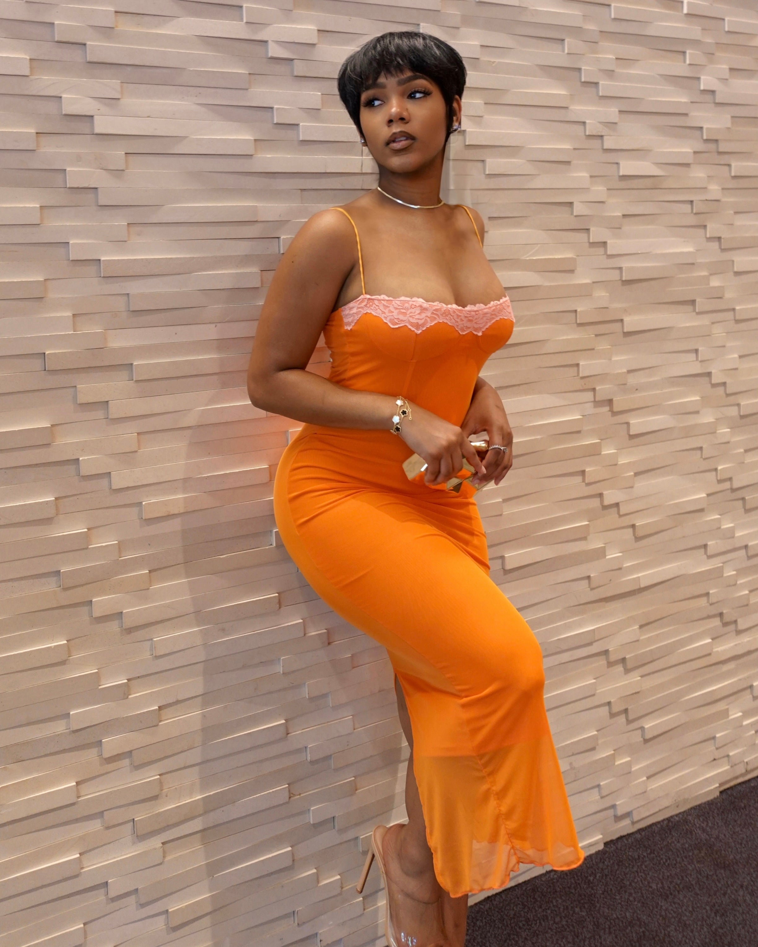 ORANGE MAXI DRESS - MAXI DRESS - ORANGE DRESS - SPAGHETTI STRAP DRESS - PINK LACE DRESS - ORANGE DRESS WITH PINK LACE - MESH MAXI DRESS - CLASSY DRESS - CLASSY WOMEN'S OUTFIT - CLASSY WOMEN DRESS - WEDDING GUEST DRESS - WEDDING GUEST OUTFIT - SUMMER DRESS - SUNDRESS - BIRTHDAY DRESS - BABY SHOWER DRESS