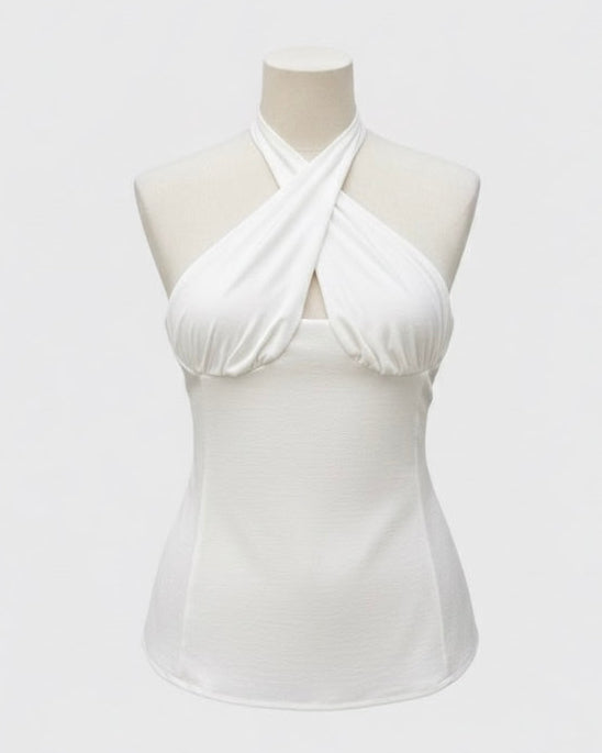 Lori Cross Neck Halter Top White