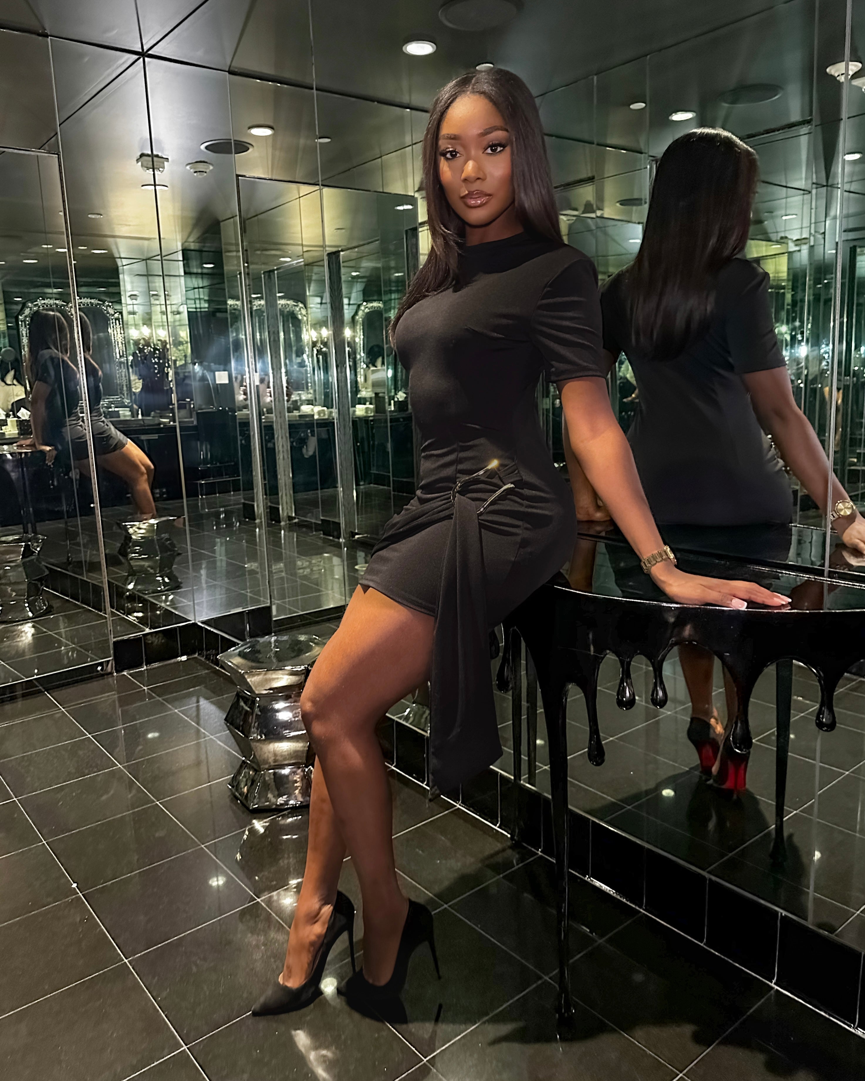 BLACK MINI DRESS - LITTLE BLACK DRESS - BLACK MINI DRESS WITH BUCKLE - MINI DRESS WITH SIDE BUCKLE - SEXY DRESS - WOMEN'S DRESSES - WOMEN'S FASHION - FALL FASHION - FALL OUTFIT - WINTER FASHION - WINTER OUTFIT - BOUTIQUE - CLASSY OUTFITS FOR WOMEN