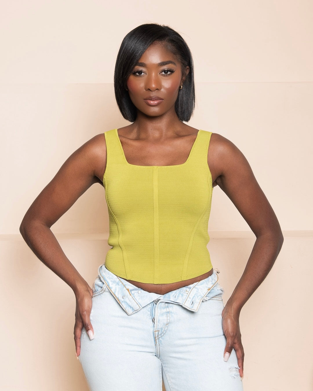 WOMENS SPRING TOP - WOMENS SUMMER TOP - KNIT TOP - GREEN TOP - CORSET KNIT TOP - THICK STRAP TOP - LIME GREEN TOP - WOMEN'S TOP - BOUTIQUE - FASHION TOP - TRENDY CLOTHING - TRENDY TOP 