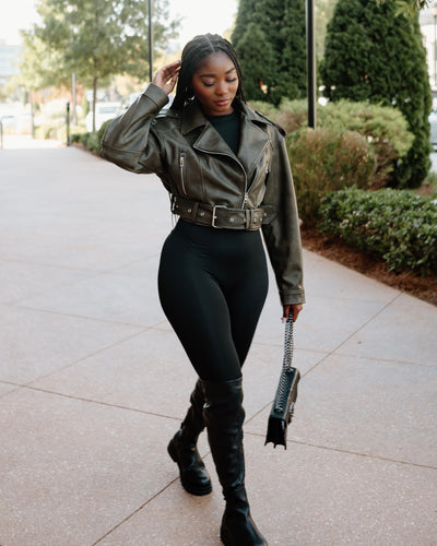 You The One Faux Leather Jacket - Olive