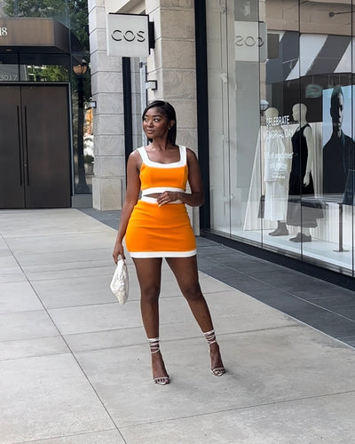 Venus Orange Mini Skirt Set