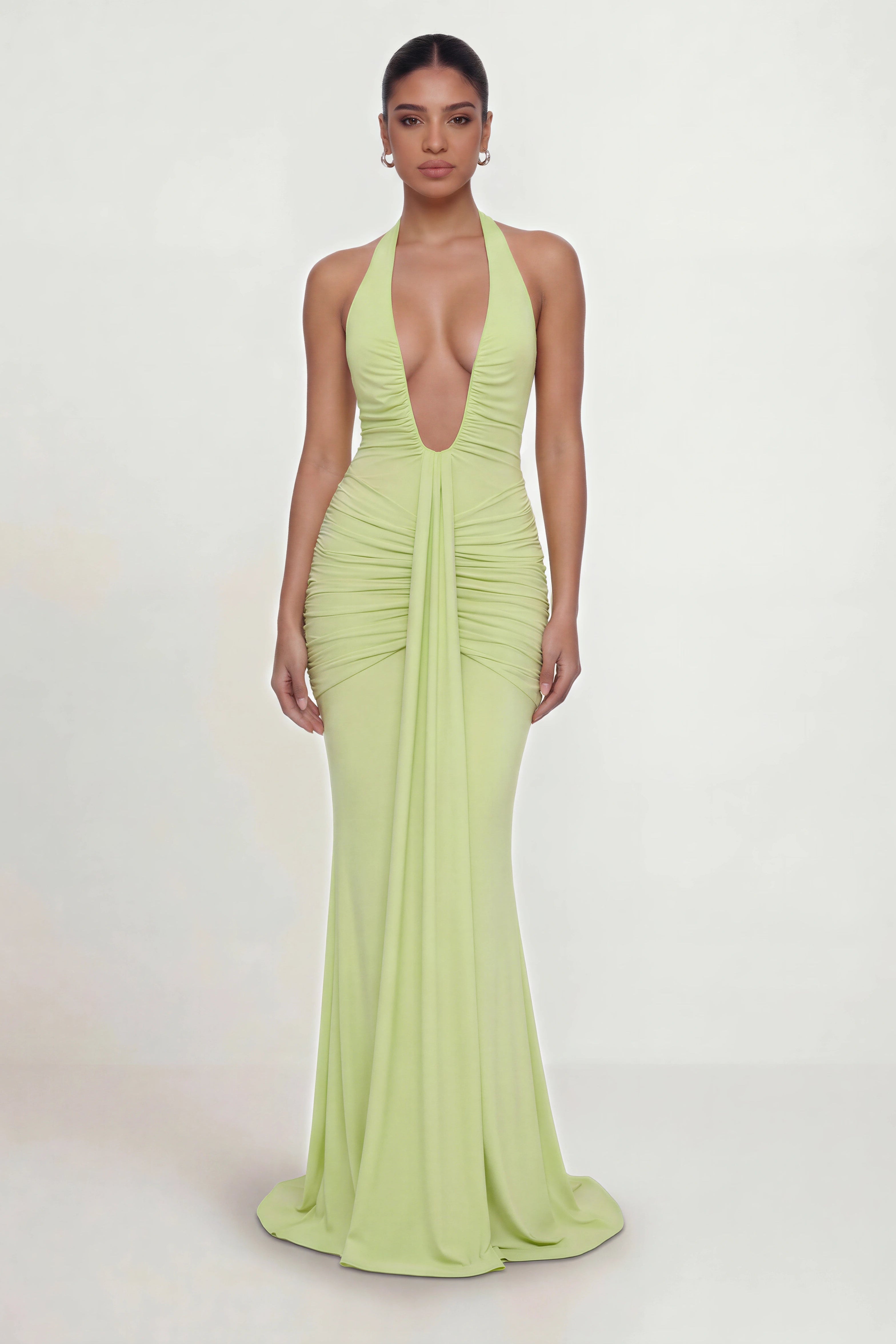 Ibiza Plunge Neck Maxi Dress Lime