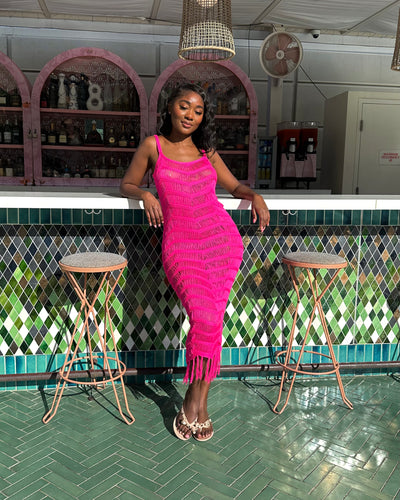 Kirah Fringe Coverup Dress - Pink
