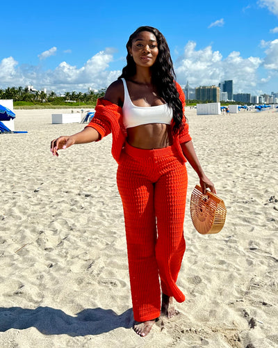 Tropics 2 Piece Crochet Pants Set - Orange